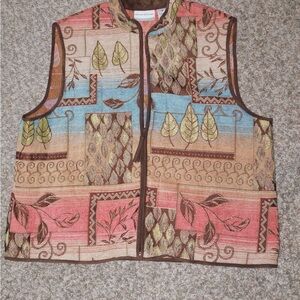 VINTAGE Alfred Dunner Petite 16P Vest – Tapestry Patchwork Autumn Leaf Design